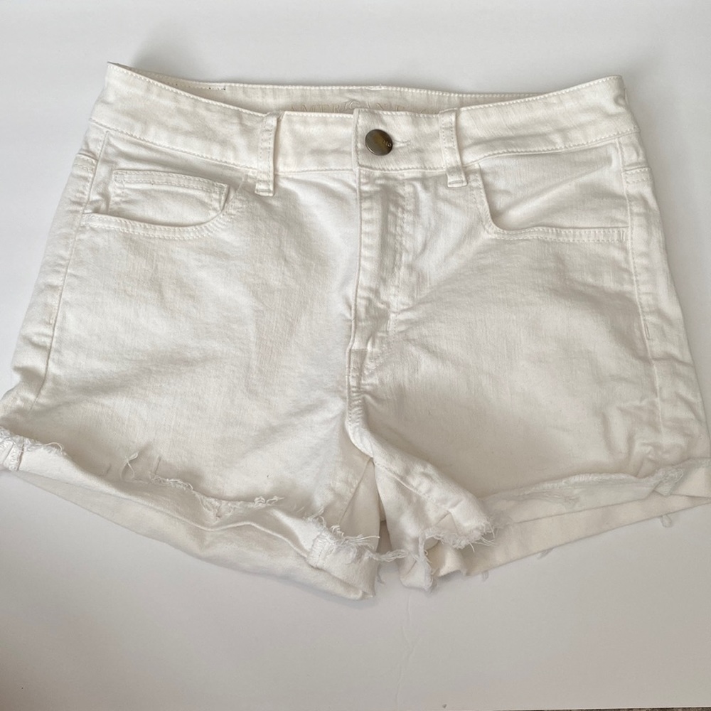 American Eagle Outfitters White denim hi-rise Shortie shorts